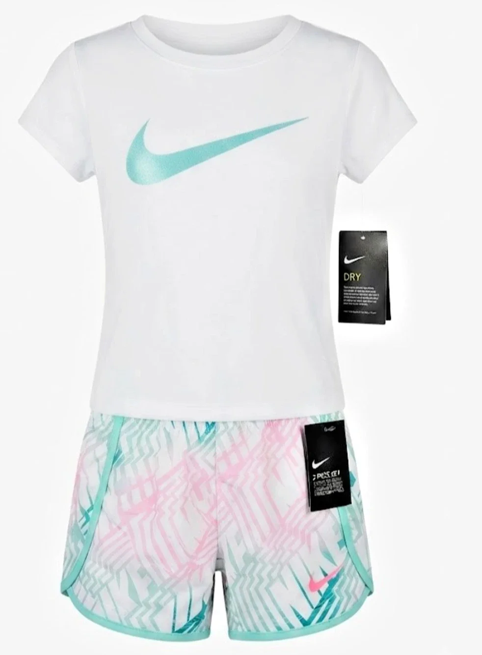 Nike Girls 2-Piece Dri-FIT Performance Set – White/Sunset Pulse – Size 6X